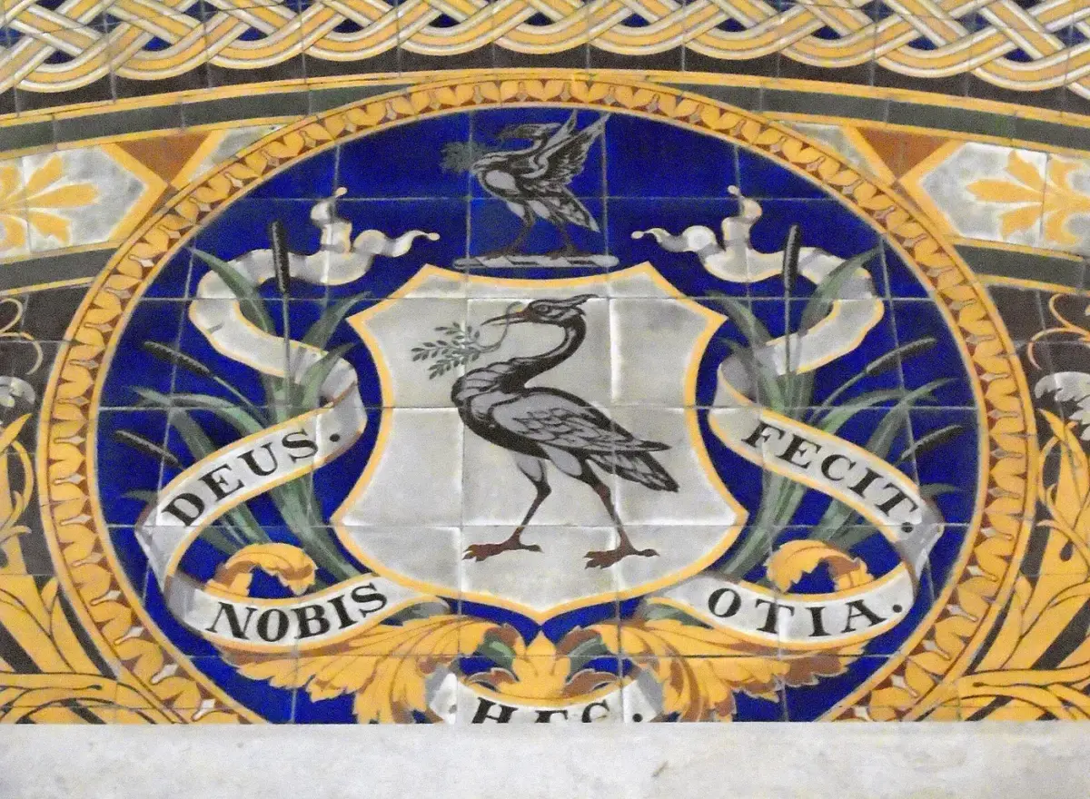 The Minton tiled floor inside St George's Hall, uncovered, showing its patterned mosaic